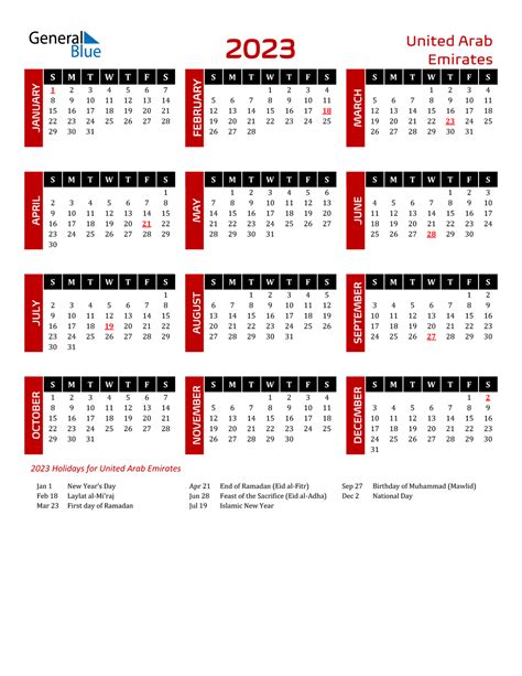 holiday calendar 2023 uae